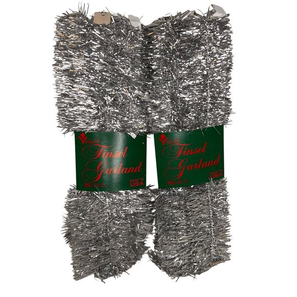 Vintage Youngcraft x2 15 Ft Silver Feather Tinsel Garland 30 Ft Total Christmas - Picture 1 of 7